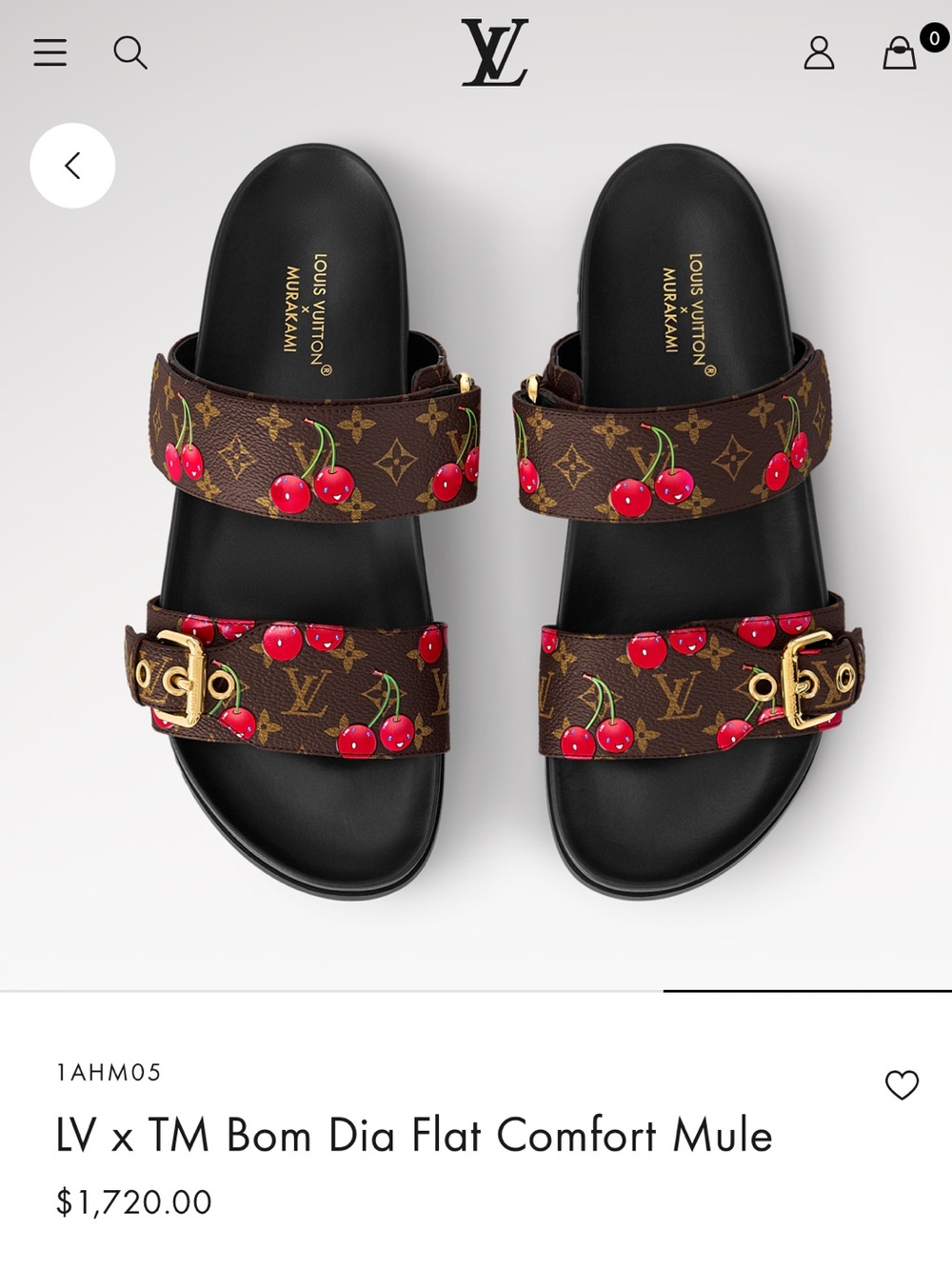 LV x Murakami Bom Dia Comfort Cherry Mule Sandals NEW